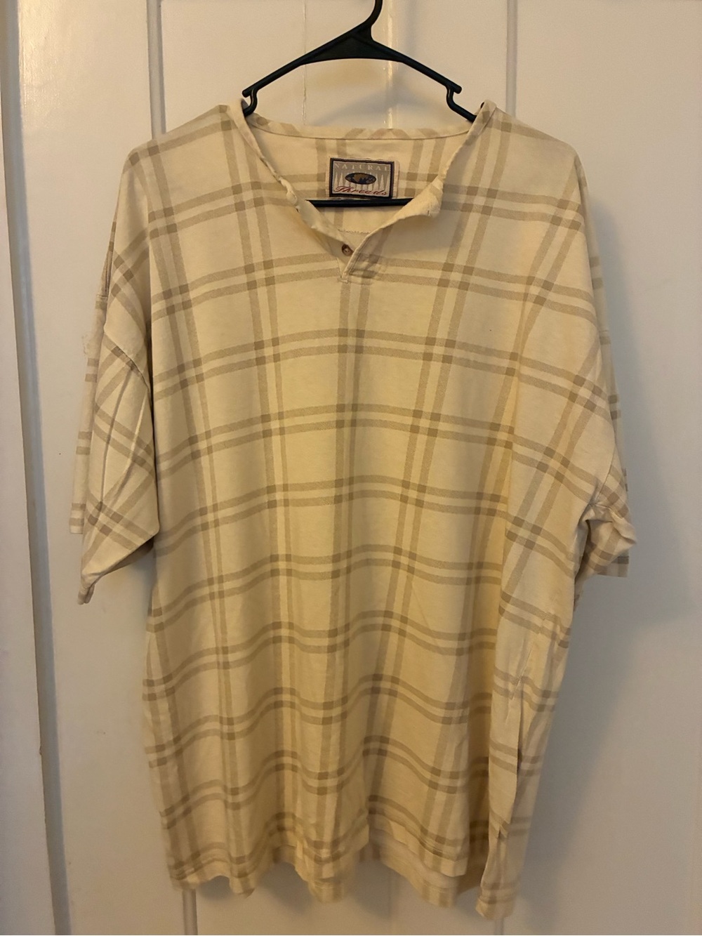 Men's Vintage Cream Plaid Short-Sleeve Shirt